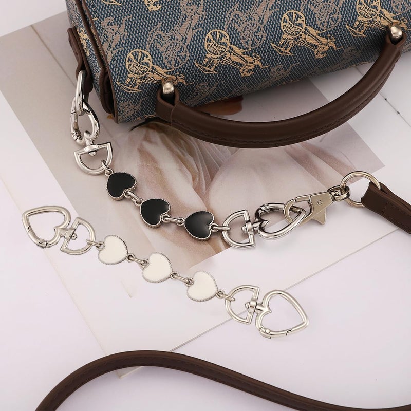 Anbys Store Silver Purse Extender Chain Bag Extender Chain Purse Strap Extender Bag Chain Charms(Heart White/Black) - Image 3